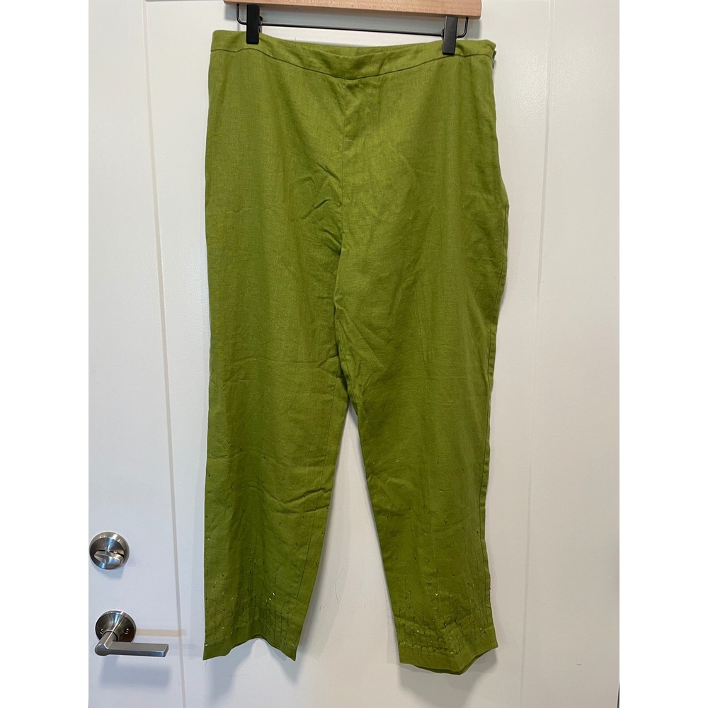 Outfit JPR Lime Green Linen Blend Beaded Sequin Hem Straight Leg Pants Womens 12